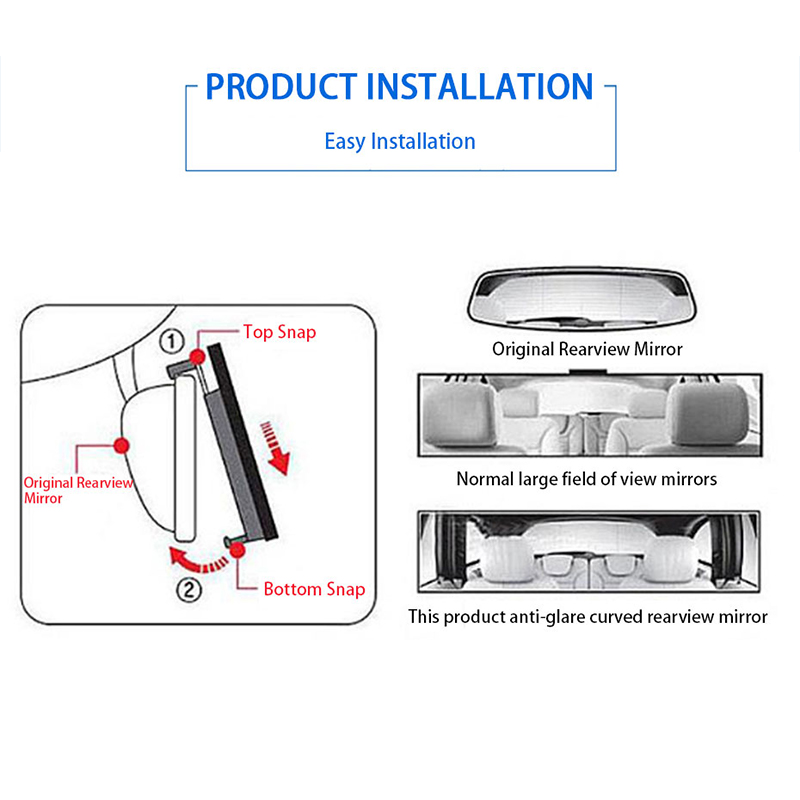 SEAMETAL Wide Angle Rear View Mirror Car Interior Curved Rearview Mirror HD Anti Glare Glass Universal Clip Auto Baby Mirror