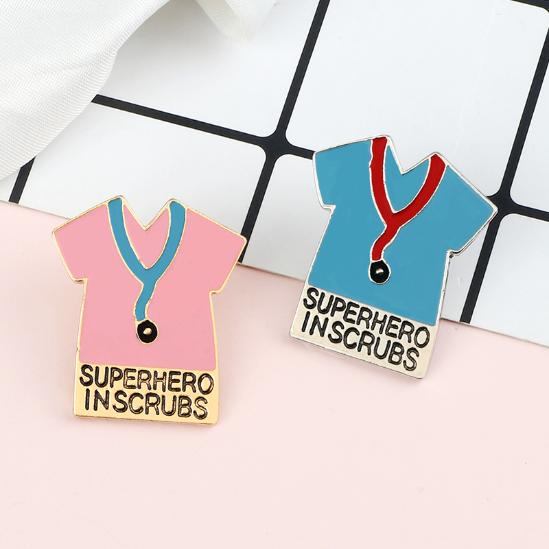 Blue Pink Surgical Gown Enamel Pins Medical Stethoscope Brooch for Doctor Nurse Gift SUPERHERO INSCRUBS Jewelry Coat Lapel Badge