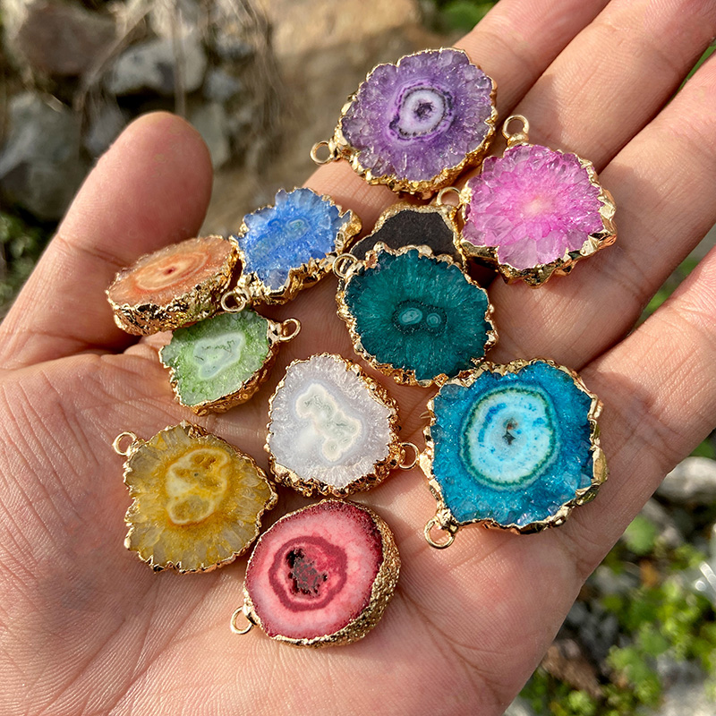 Hot Sale Natural Stone Agat Druzy Pendant Irregular Color Healing Slice Charm For Jewelry Making DIY Necklace Earrings 2pcs/lot