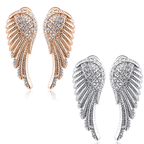 New Women's Angel Wings Crystal Ear Studs Luxury Earrings Jewelry BDKP