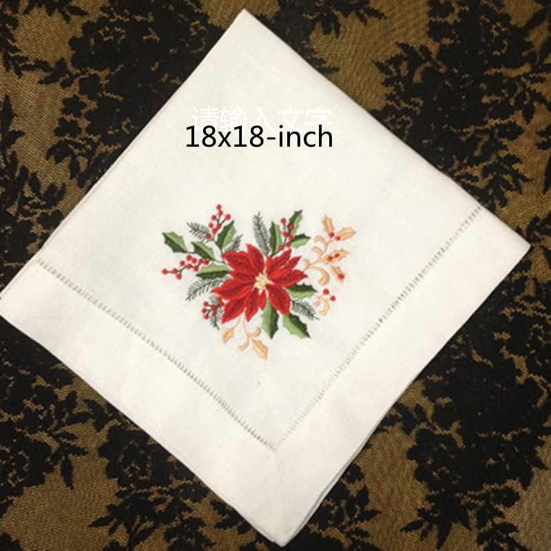 Set of 12 Handkerchiefs Dinner Napkins Table Napkin Hemstitched Border Embroidered Floral White Linen Fabric Cloth 18x18"/20x20"