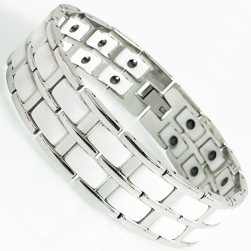 Double Row Black White Ceramic Hand Bracelets for Men Energy Health Benefit Hematite Magnetic Therapy Bangle Male Jewelry Gifts