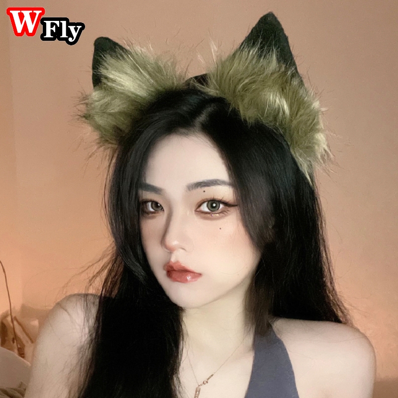 Handgemaakte Lolita Schattige Harige Dier Kat Oren Hoofdband Haar Hoepel Hoofddeksels Vos Wolf Oor Cosplay Props Vrouwen Meisje Haar Accessoires