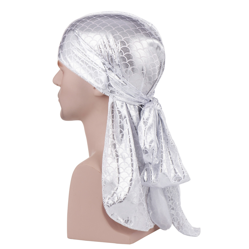 New Unisex Men's Sparkly Durag Turban Bandana Hat Long tail Headwrap Chemo Cap Hair Accessories Headwear Women Do Doo durag