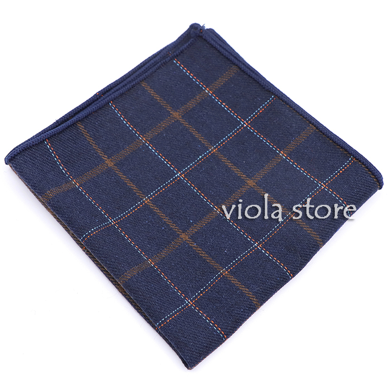 Classic Plaid Striped Wool Tie Matching Pocket Square 24cm Men Brown Suit Hanky Party Daily Handkerchief Tuxedo Gift Accessory