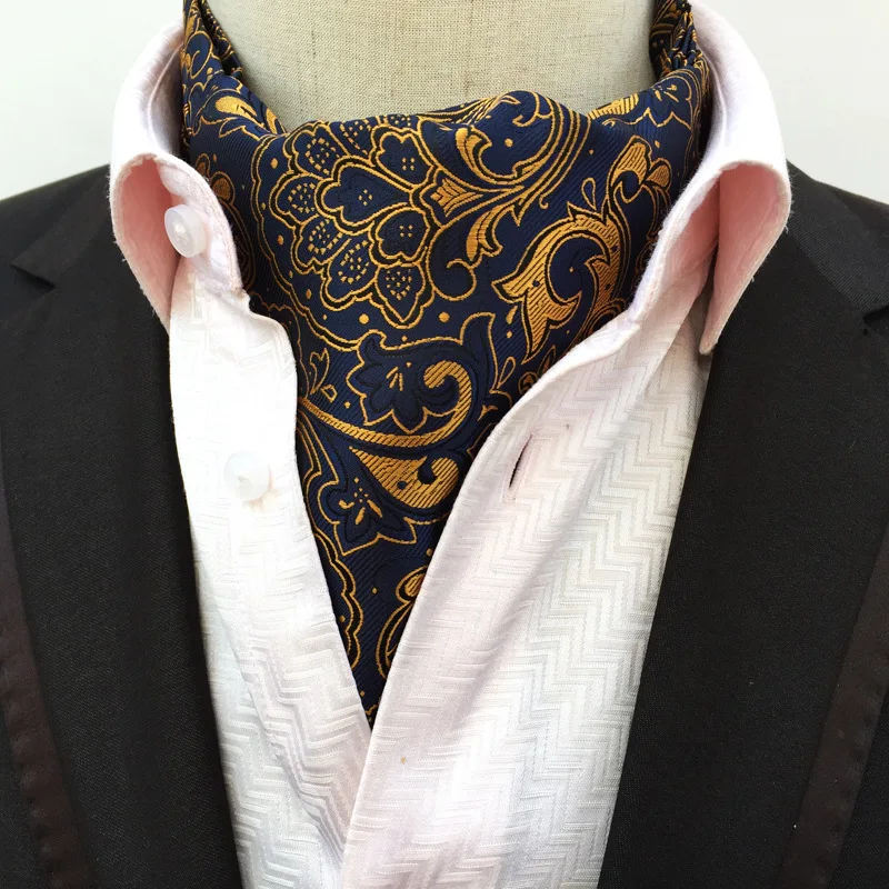 Luxury Men Paisley Floral Jacquard Silk Wedding Formal Cravat Ascot Gentleman Necktie Pocket Square Handkerchief Neckerchief Set