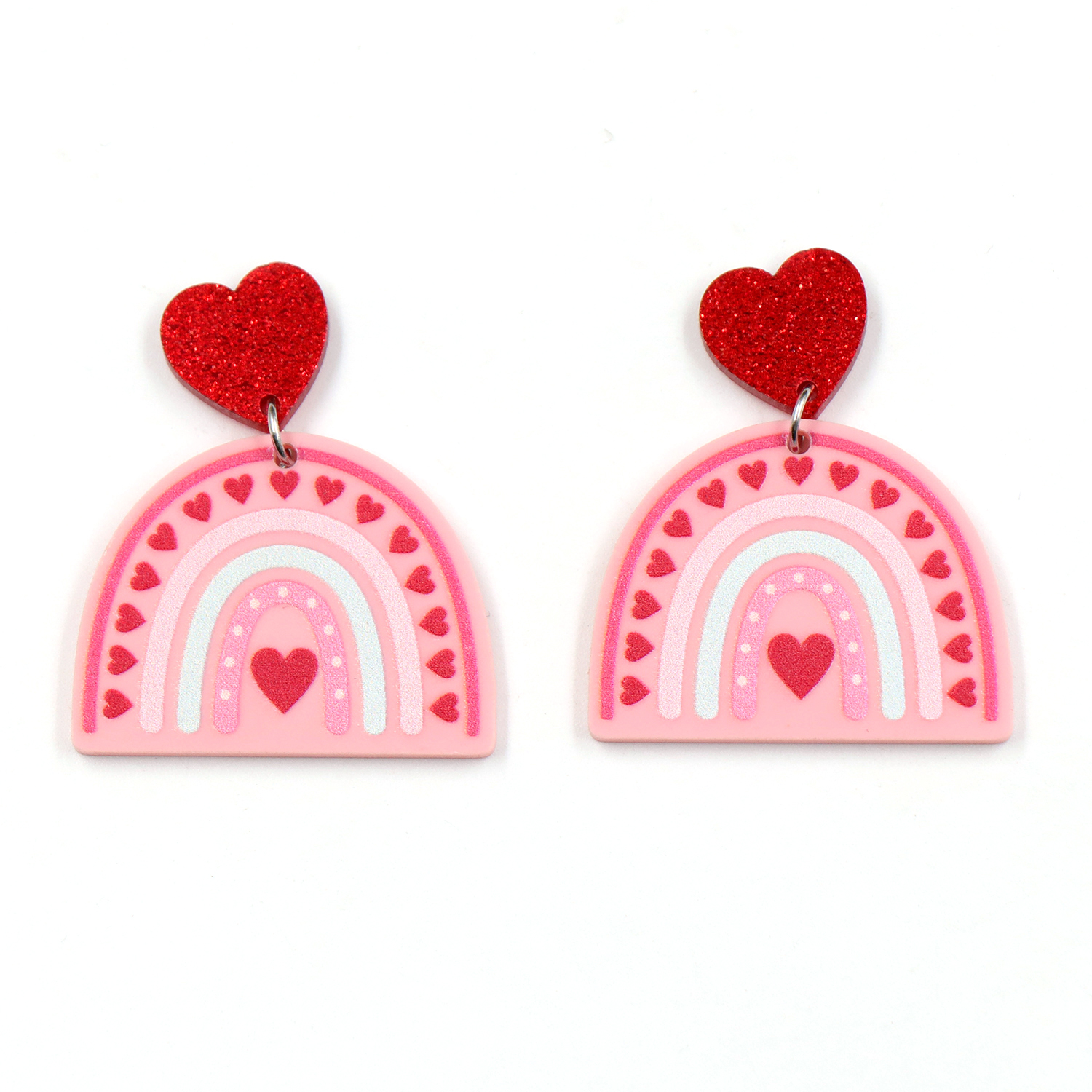Valentine Gift Rainbow Heart Earrings For Women Laser Cut Glitter Pink Acrylic Earrings Jewelry
