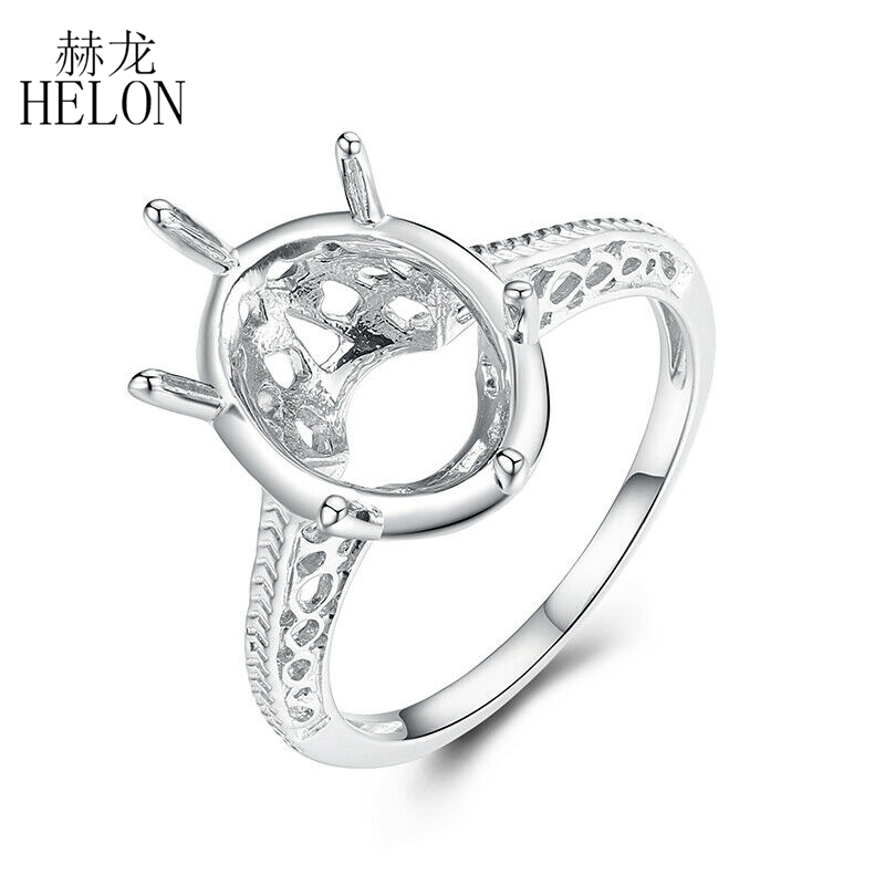 HELON Sterling Silver 925 Oval Cut 13X9mm Semi Mount Solitaire Engagement Wedding Antique Fine Jewelry Ring Women Vintage Ring