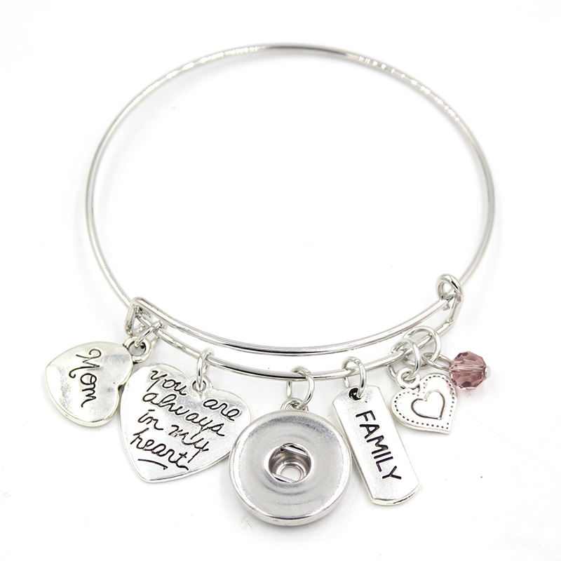 10PCS Wholesale Family Memorial Jewelry MOM Charm Bracelet Expandable Bangle Snap Bracelets For Mother Memory Pulsera