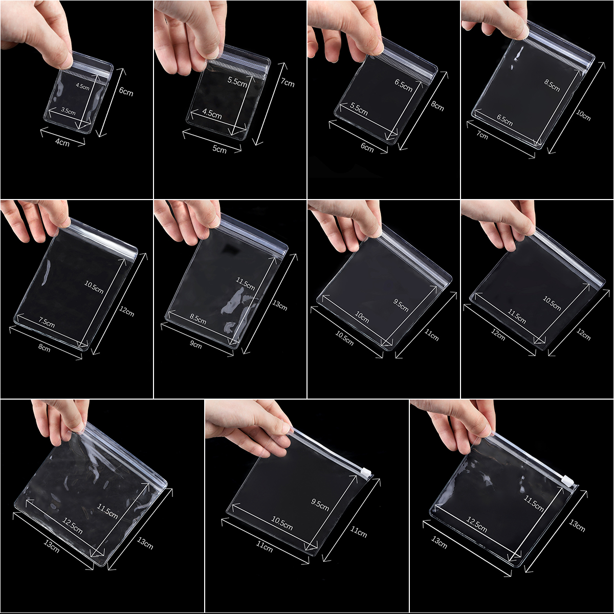 50pcs PVC Self Sealing Plastic Jewelry Zip Lock Bags Thick Clear Ziplock Earrings Packaging Storage Bags Universal Pouches