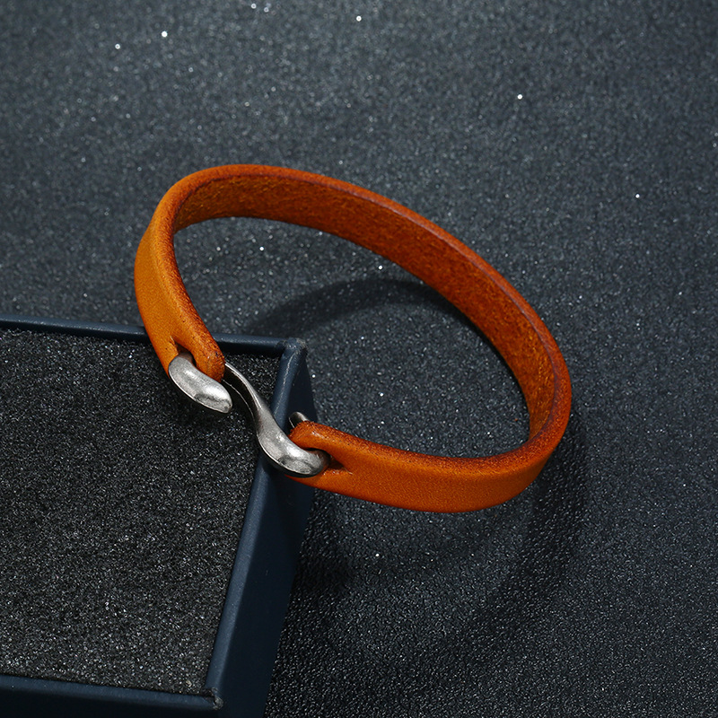 MKENDN Punk Men Bracelet Genuine Leather Bangle Retro Cuff Bracelet Classic S Hooks Wristband Men Women Jewelry Gifts