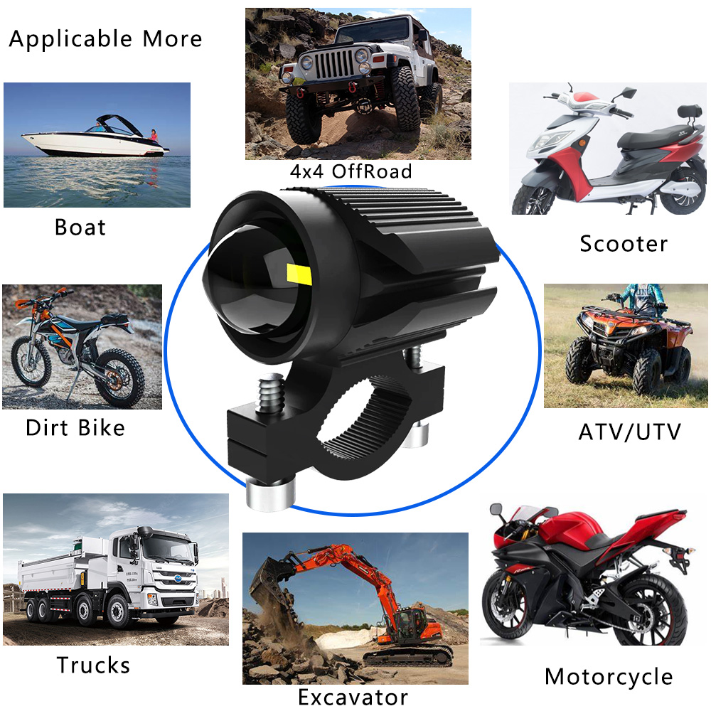 Auxiliary LED Headlight For Motorcycles Fog Lights Focus 12-80V Long Range Additional Scooter ATV UTV E-bike Moto Spotlights