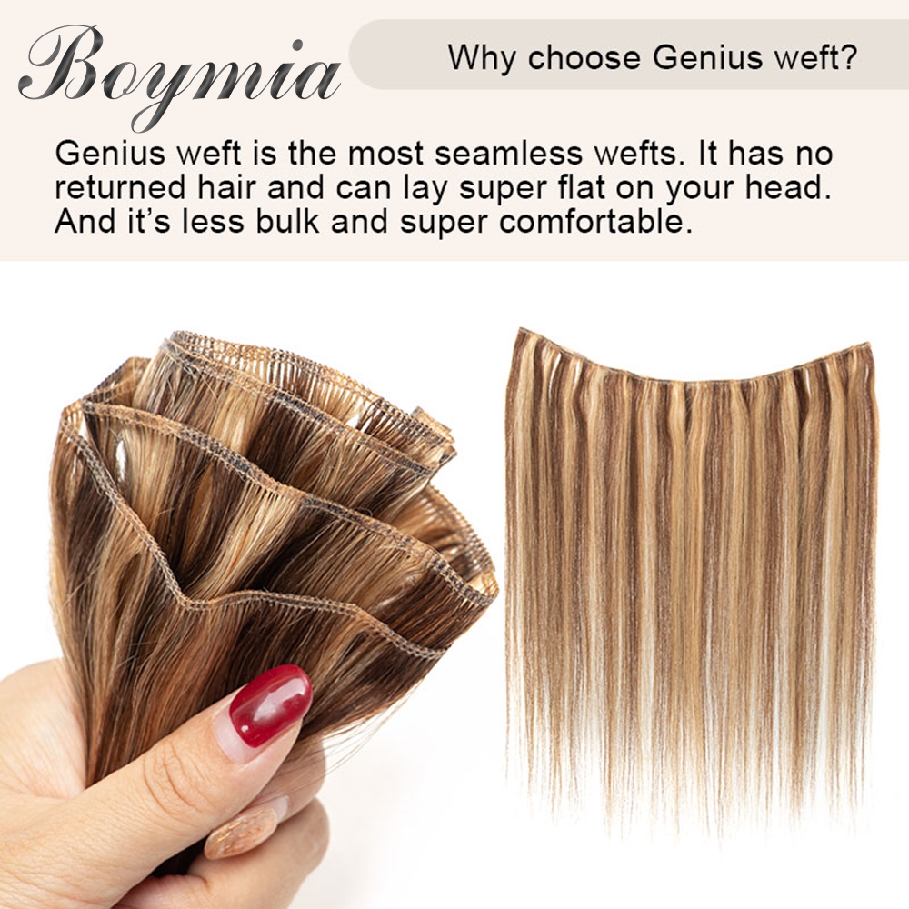 Boymia Genius Weft Human Hair Extensions Invisible Weft Hair 12-20 inches Natural Straight Brazilian Hair Flexible Hair Weaves