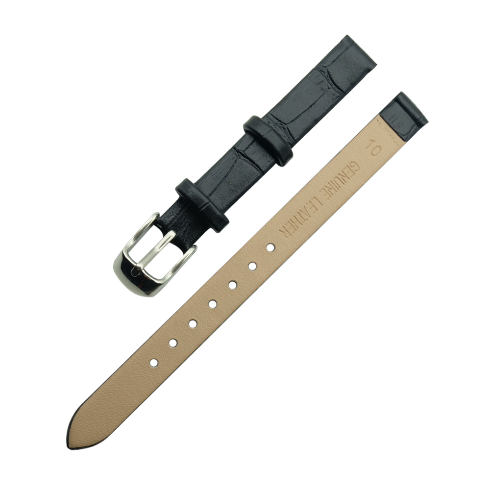 8mm 10mm Black small size wristband quality genuine leather watchband Ultra thin for womens watch band + Tool