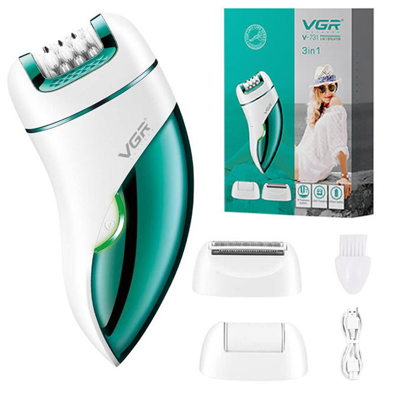 Original VGR 3In1 Women Epilator Electric Shaver Leg Body Hair Removal Wet Dry Lady's legs Bikini Trimmer For Facial Underarms F624-70