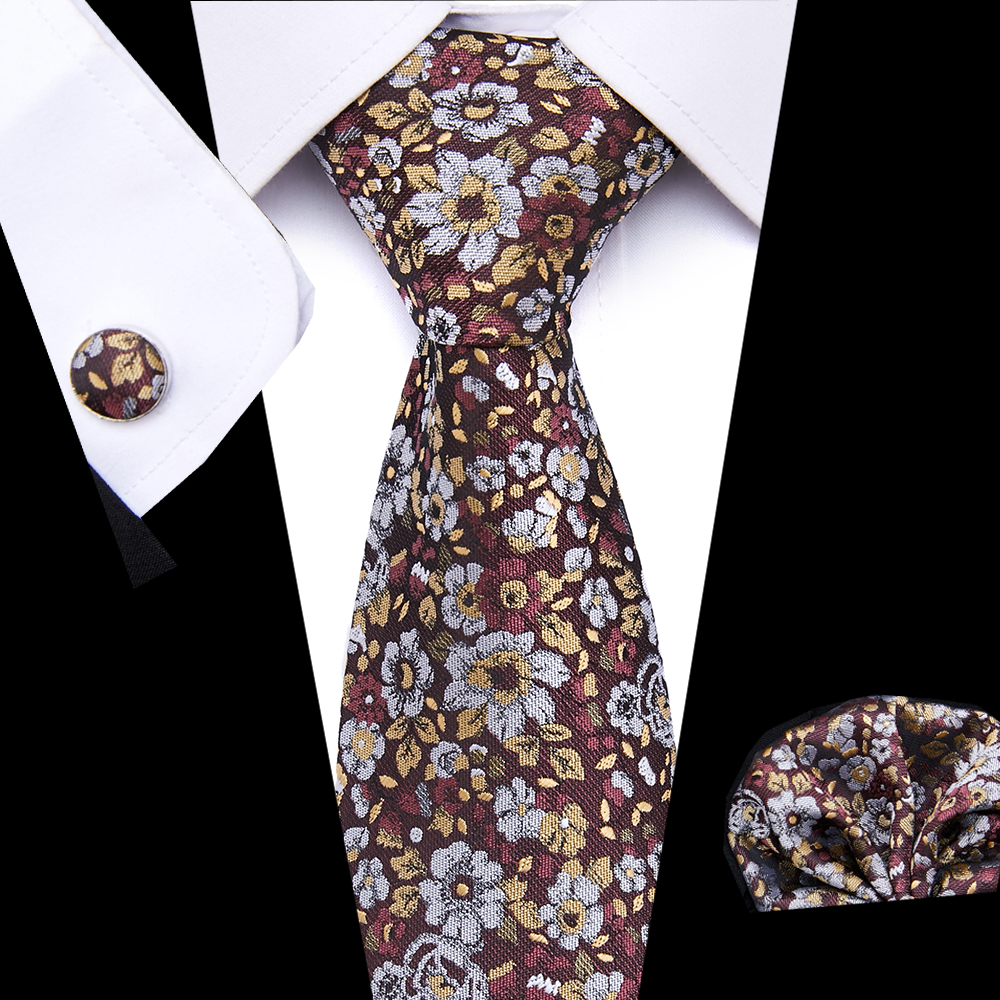 Nice Handmade Great Quality Hot sale Tie Handkerchief Pocket Squares Cufflink Set Tie Clip Necktie Printed