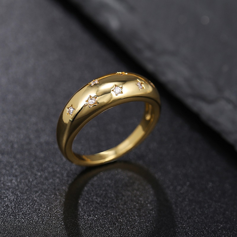 New Arrival Stereo Cubic Zirconia Inlayed Star Shiny Starburst Signet Dome Rings for Women Girl Engagement Gift