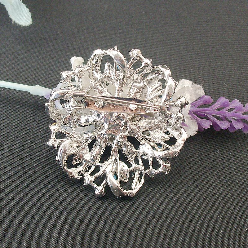New Round Vintage Rhodium Plated Coloured Purple Rhinestone Crystal Wedding Elegant Flower Bouquet Pin Brooch, Item No.: BH7515