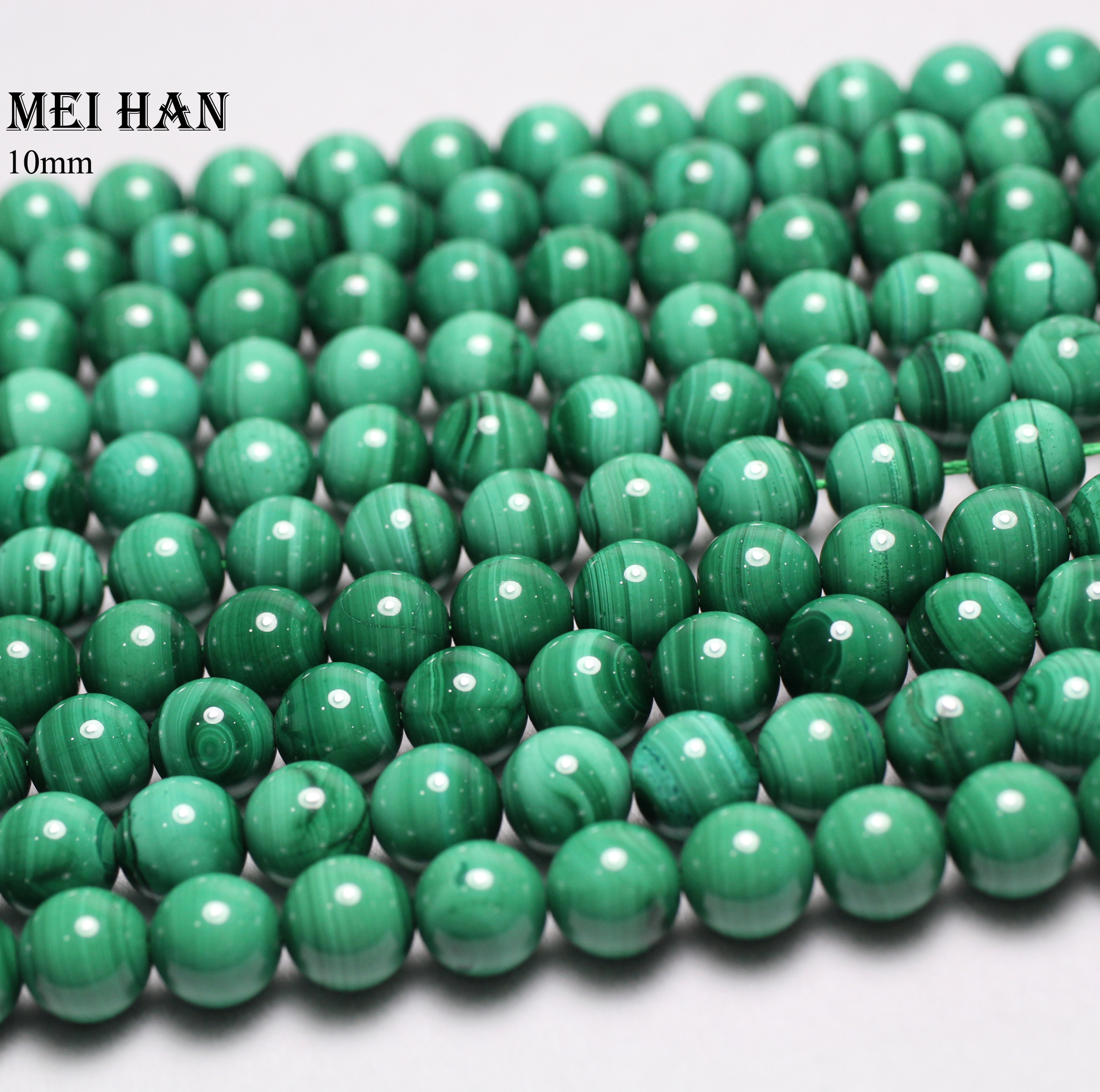 Meihan Wholesale Natural Malachite 10mm & 12mm Smooth Round Beads For Jewelry Making Bracelet Necklace Design