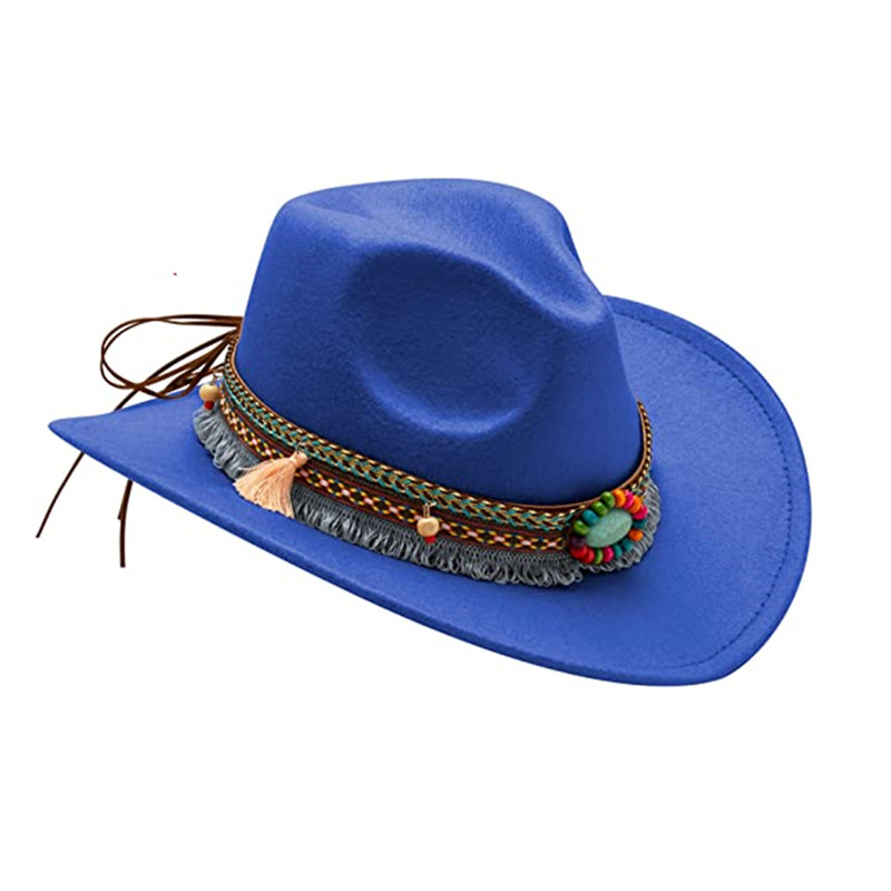 Men Felt Cowboy Hat Western Cowboy Hat with Tassel Belt and Bandanna Church Derby Cap Women wool Jazz Panama hat wholesale