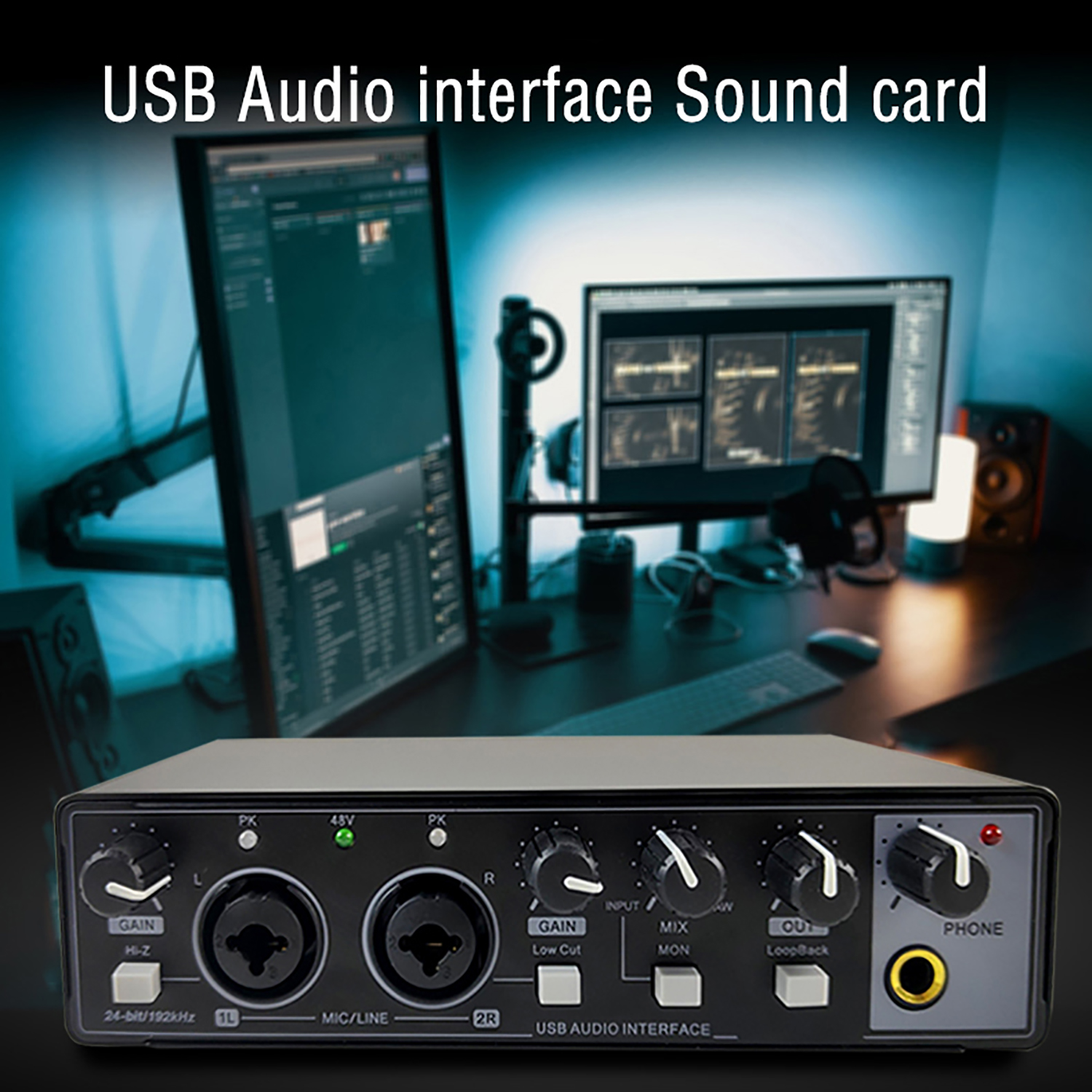 Sound Card Studio Record Professional USB Audio Interface Sound Equipment With Loopback Monitoring 48V Phantom for Recording New