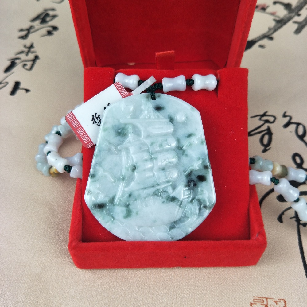 Zheru Jewelry Pure Natural Jadeite Two-Color Sea Boat Pendant Light Green Jade Jade Bead Pendant Chain A Class A National Certif