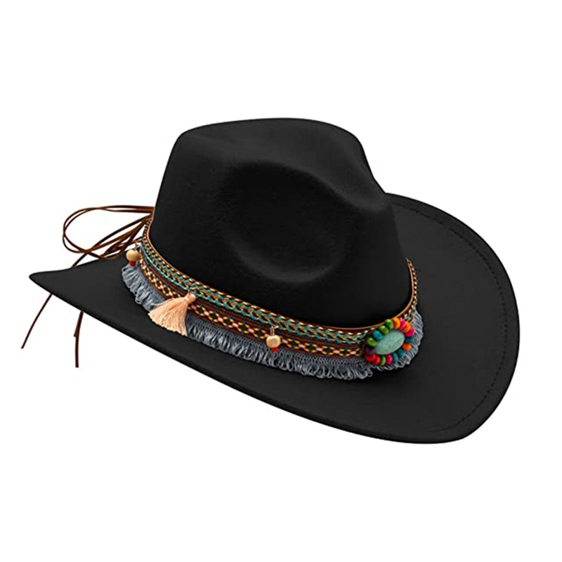 Men Felt Cowboy Hat Western Cowboy Hat with Tassel Belt and Bandanna Church Derby Cap Women wool Jazz Panama hat wholesale