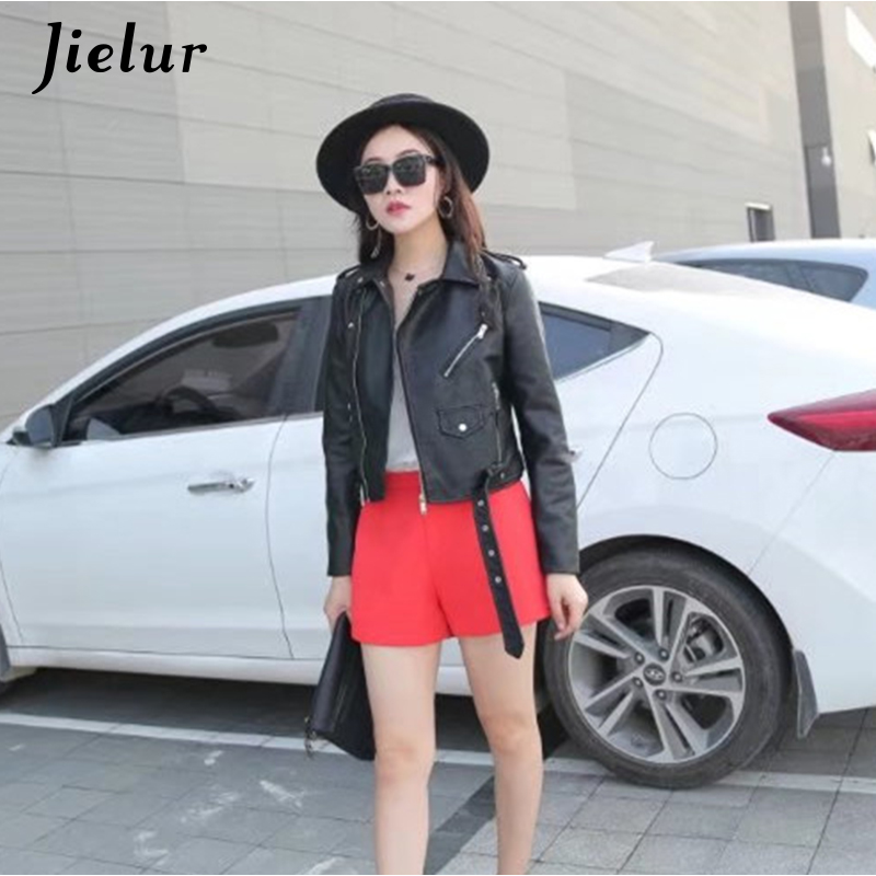 Jielur Autumn Winter Leather Jacket Women Black Zipper Short Coat Slim Korean PU Kpop Leather Clothing Mujer Coat 2021 New S-XL