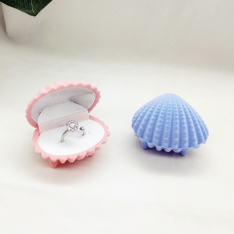 Flock Suede Velvet Flip Child Kid Necklace Earring Stud Finger Ring Exquisite Shell Starfish Crown Jewelry Box Jewel Case