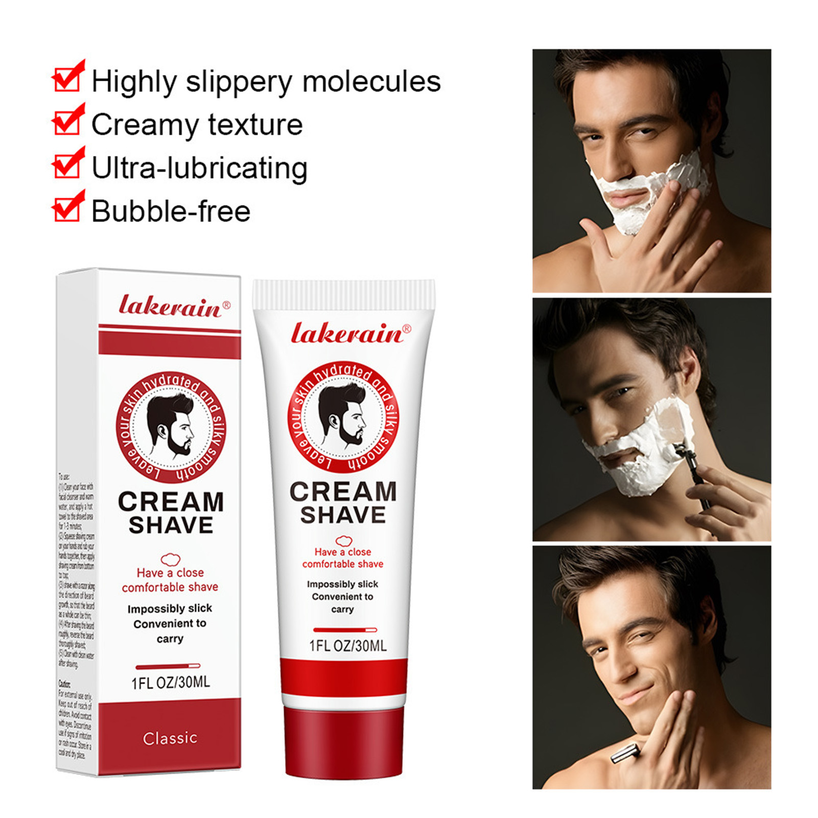 30ml Men Shaving Cream for Sensitive Skin Rich Foam Ultra-Slick Shaving Cream Gift for Friends Family Members