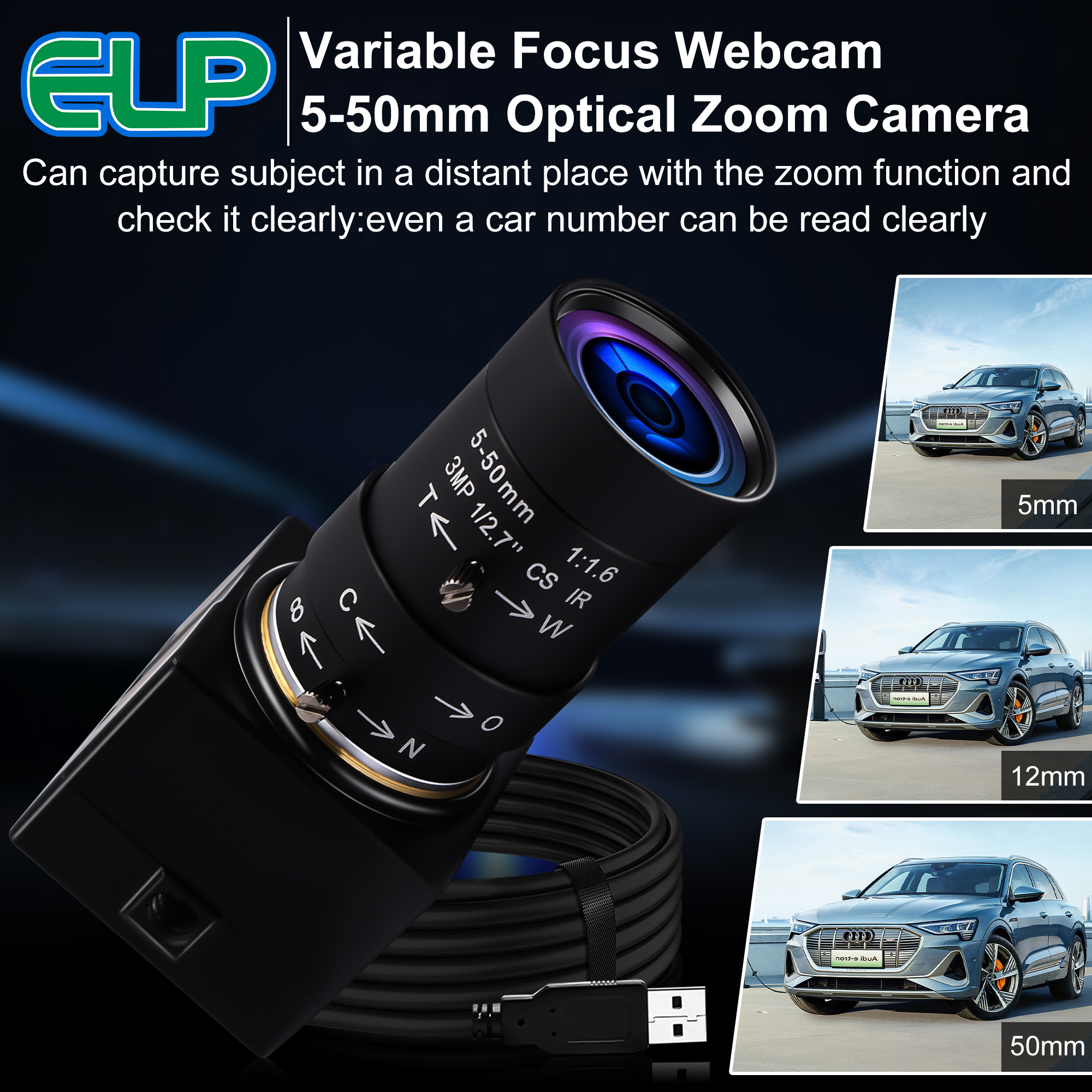 ELP 16MP 10X zoom camera micro USB webcam driver free Plug and Play with CS 5-50mm varifocal lens