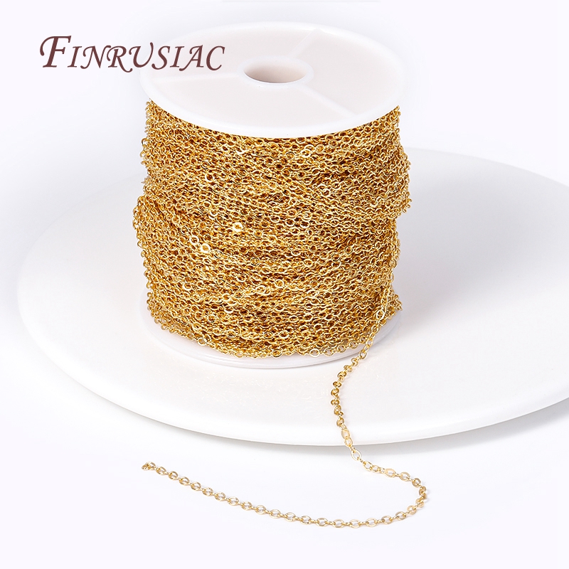18K Gold Plated Metal O Shape 2.0mm Thin Chains Wholesale, High Quality Spool Chains For DIY Necklace Bracelet Making Supplies