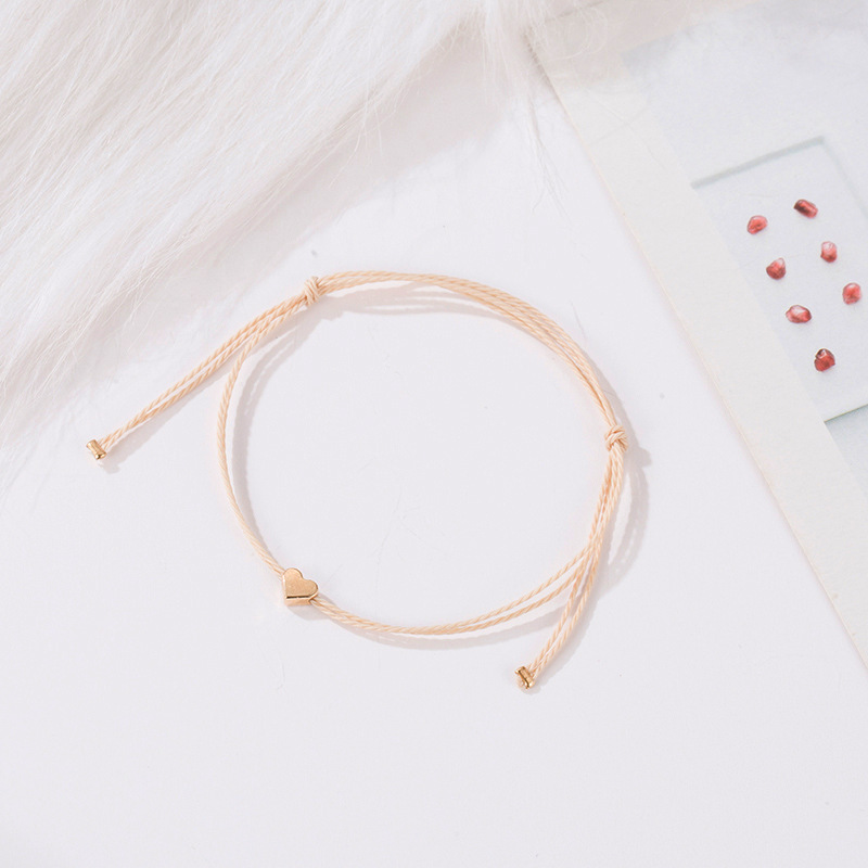 Handmade Korean Beige Rope Bracelet Men Adjustable Minimalist String Heart Bracelet Women Jewelry