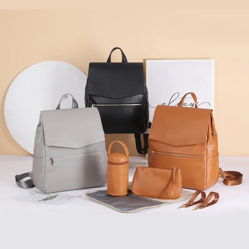 PU Leather Baby Diaper Bag Backpack For Moms Large Capacity Nappy Bag with Changing Pad Stroller Straps baby bags organizer