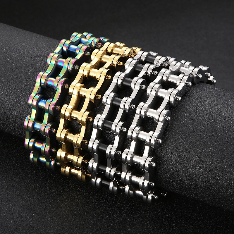 18mm Heavy Punk Rock Men Rainbow Blue Bike Biker Motorcycle Chain Bracelet Jewelry Women Titanium Steel Bicycle Bracelet Bangle