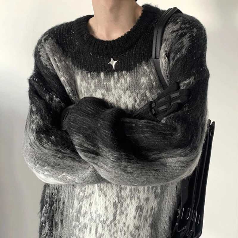 Men's Sweaters Autumn Winter Niche Contrast Color Tie-dye Sweaters Men Women Loose Casual High Strt Knitted Sweater Pullovers Male Clothes Y24062