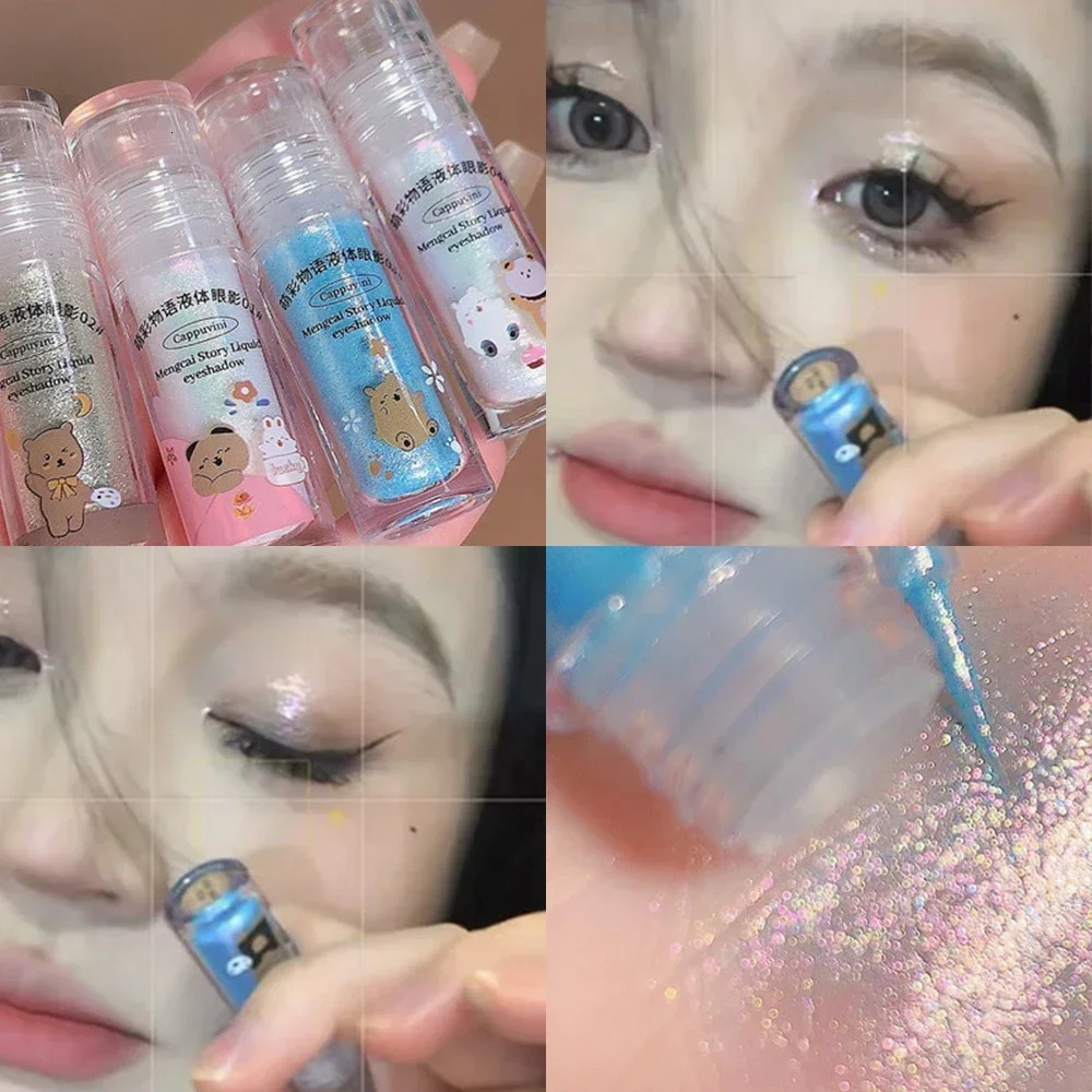 Liquid Eyeshadow Glitter Highlighter Cute Bear Sequin Glitter Eye Shadow Waterproof Pearlescent Eyeliner Lying Silkworm Cosmetic 240624