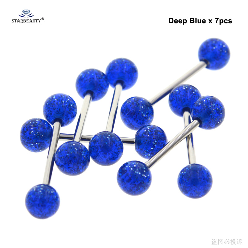 Starbeauty 7pcs Flashing Powder Barbell Tongue Piercing Tongue Rings Acrylic Nipple Ring Helix Piercing langue Pircing Earrings