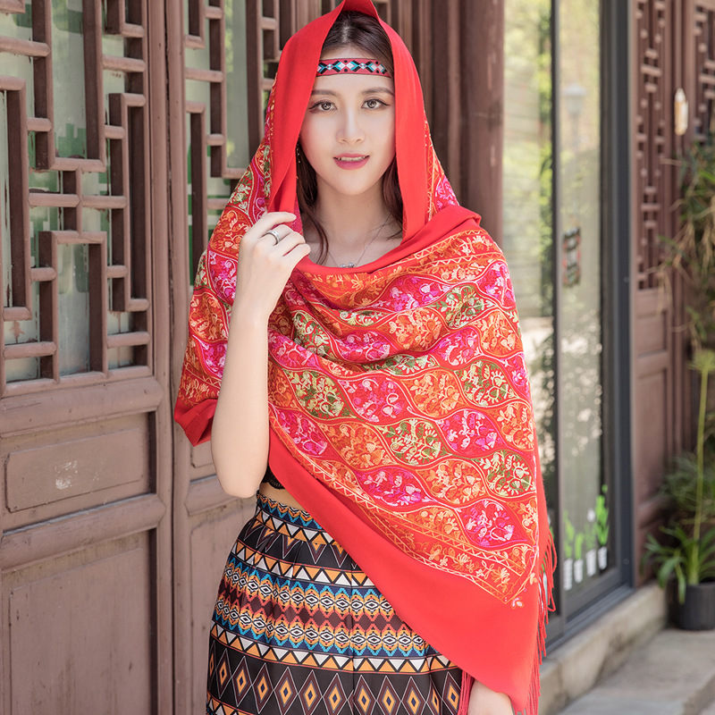 New Arrival Brand Designer Autumn Winter New Embroider Cashew Flower Scarf Shawl Fringed Scarves Women Travel Bufanda Mujer
