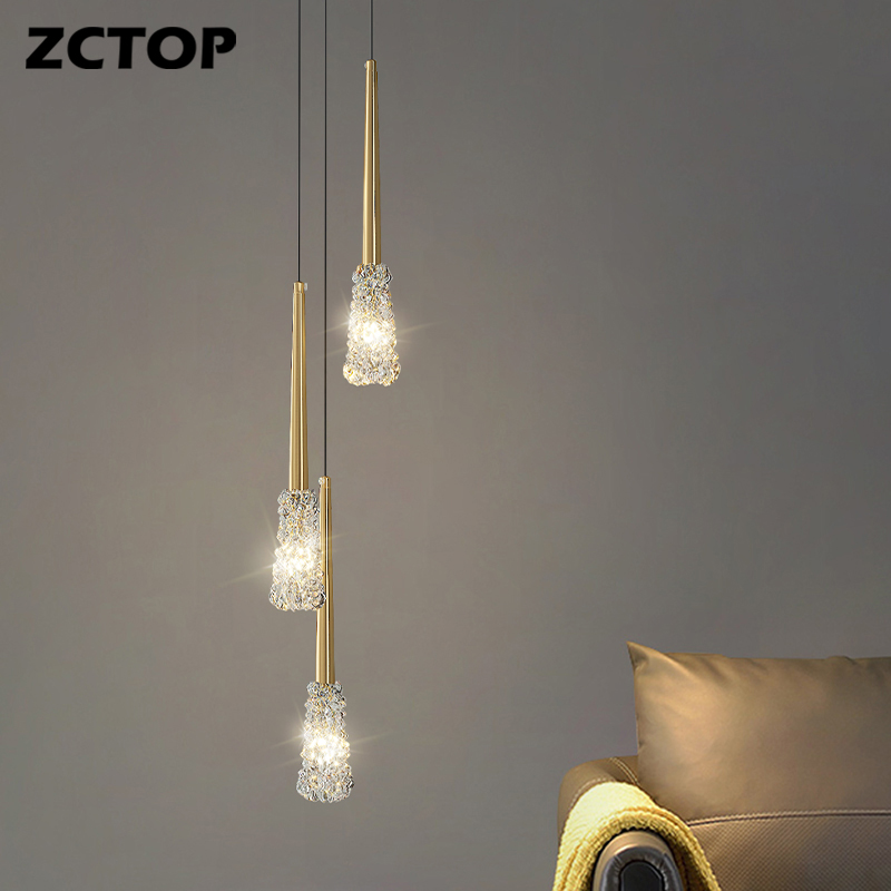 Modern Led Copper Chandeliers Bedroom Hotel Bar Decor Hanging Lighting Fixtures Crystal Bedside Lights Indoor Lighting Fixtures