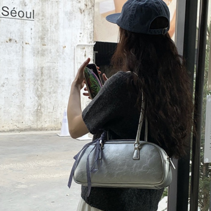 Street trend niche design Korean version of spring new ballet style portable women's bag trendy and versatile silver single shoulder underarm bag