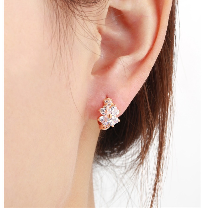 Luck Four Leaf Clover Flower Love Heart CZ Circle Small Loop Huggie Hoop Earrings For Women Child Girls Kids Gold Color Jewelry