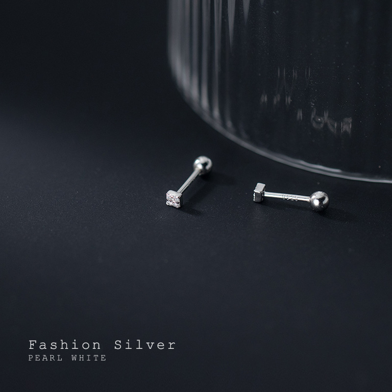La Monada Geometry Square Stud Earrings 925 Sterling Silver 925 Small Silver Earrings For Women Silver Pierced Girls Screw Nut