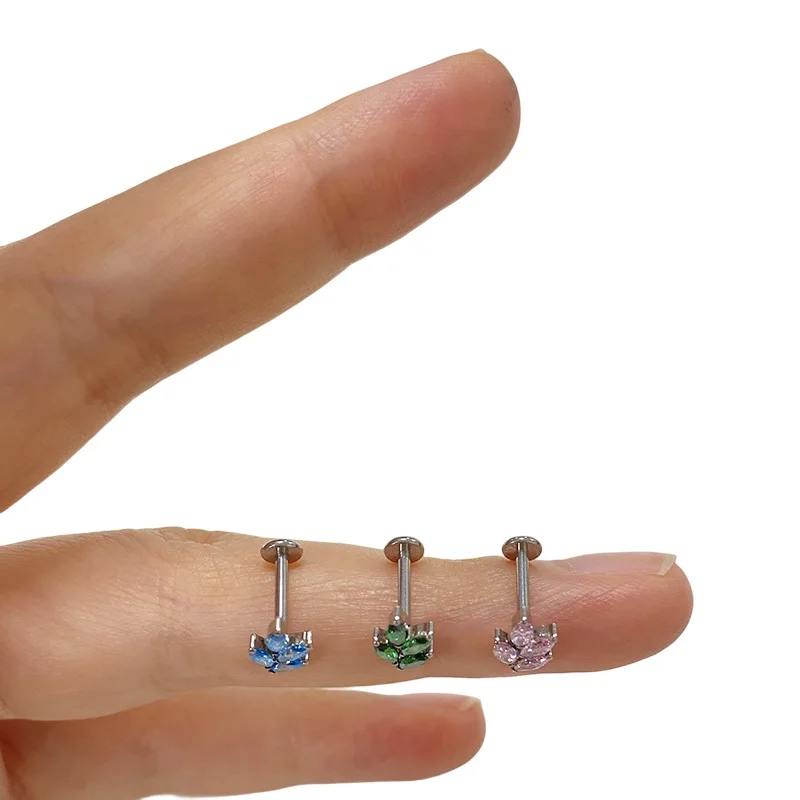 ASTM F136 Titanium EAR PIERC Leaf shape With CZ Top Cartilage Tragus Earrings ear Lip Helix Studs Tongue nail Piercing Jewelry