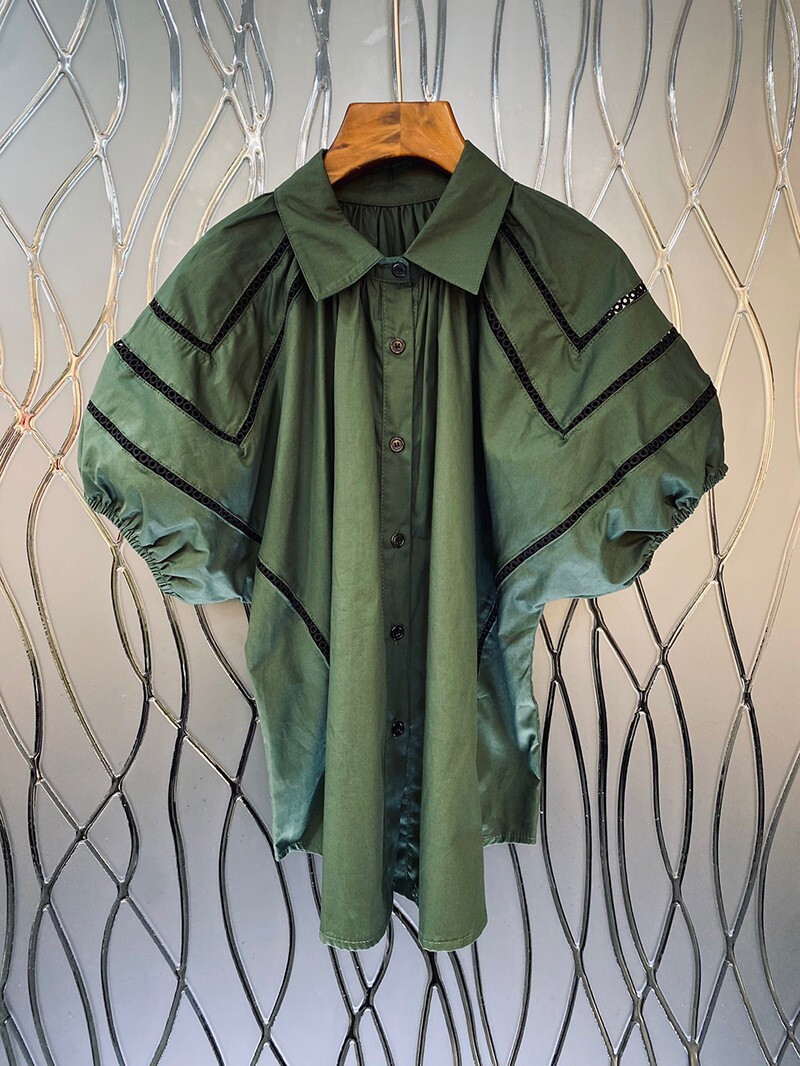 tops t shirt women tops women clothes Lapel Neck Spandex Striped Casual womens tops shirts women European women's breasted hollow bubble short sl