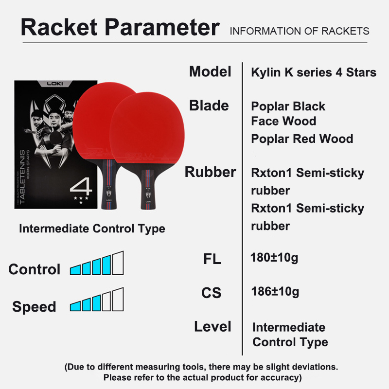 LOKI K4 4 Stars Table Tennis Racket 7-Ply Pure Wood Blade Professional Ping Pong Racket with 2-side Pips-in Rubber for Training