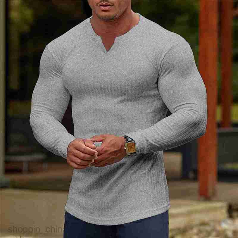 Men's T Shirts Solid striped fitness long sleeved Male basketball running training elastic sports tight fitting T-shirt with a base tees tops