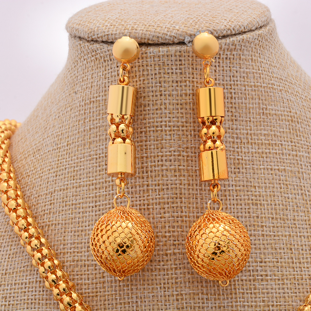 Gold color 24K jewelry sets wholesale women bridal Ethiopian pendants necklace earrings jewelery set African wedding gifts