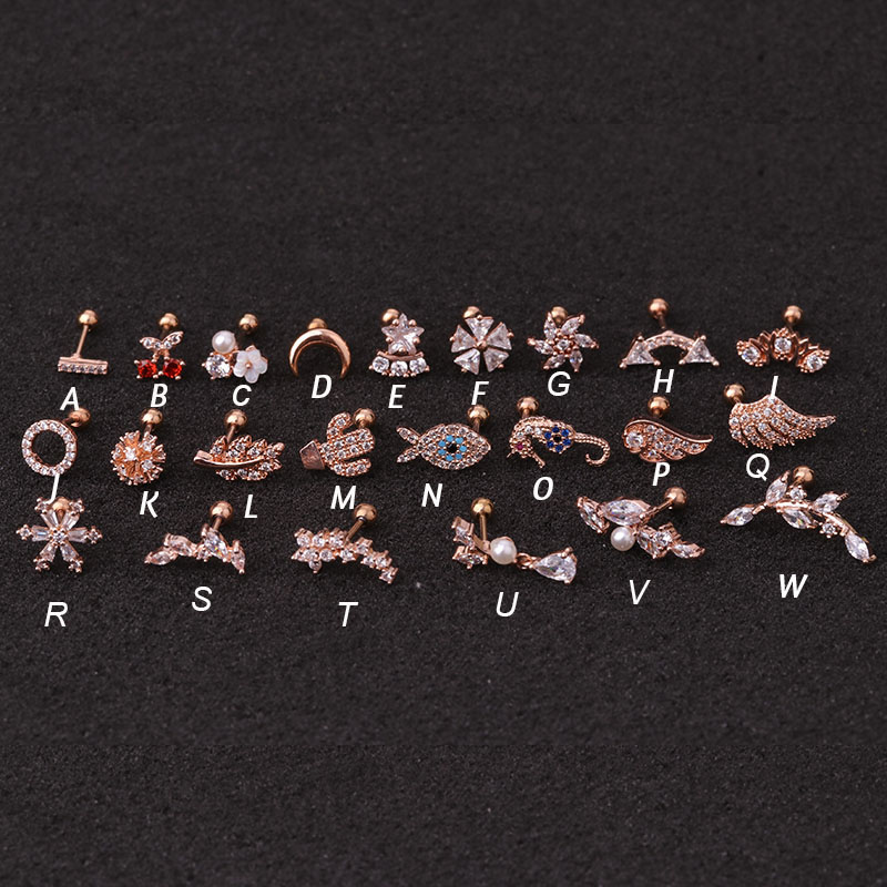 1Pc Surgical Steel Copper Fish Hand Tree CZ ear piercing jewelry steel barbell daith earrings helix cartilage studs Piercing