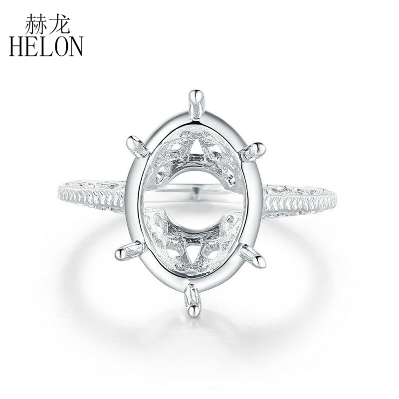 HELON Sterling Silver 925 Oval Cut 13X9mm Semi Mount Solitaire Engagement Wedding Antique Fine Jewelry Ring Women Vintage Ring